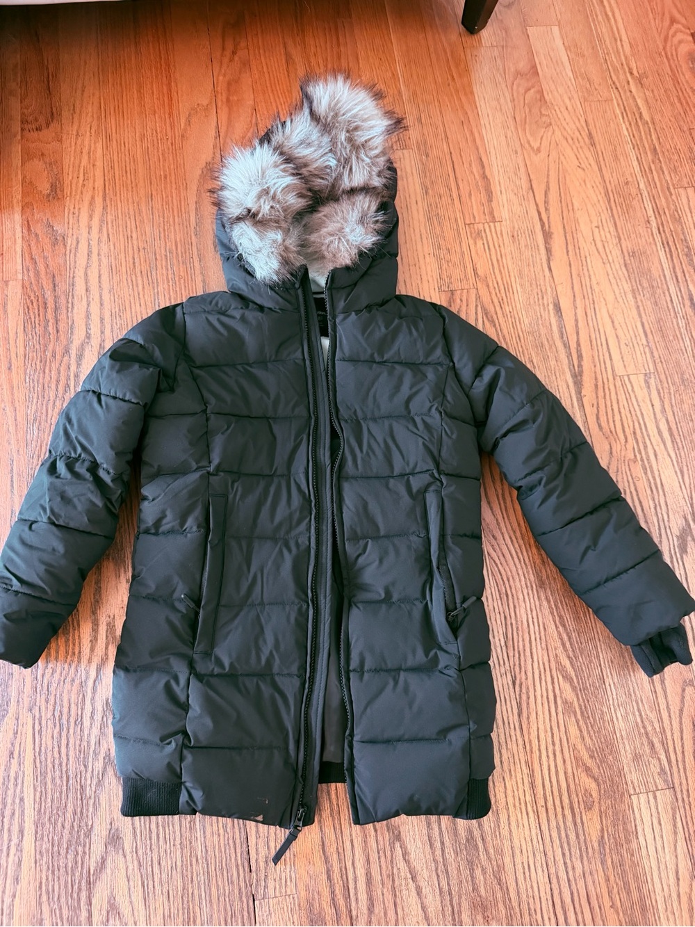 all in motion Black Kids Puffer Jacket with Faux Fur Hood